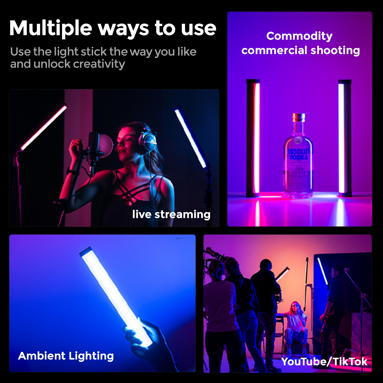PHOTOLEX B320-S แท่งไฟ RGB, 10W 5200mAh, การควบคุม APP, 360° ครบสี ...