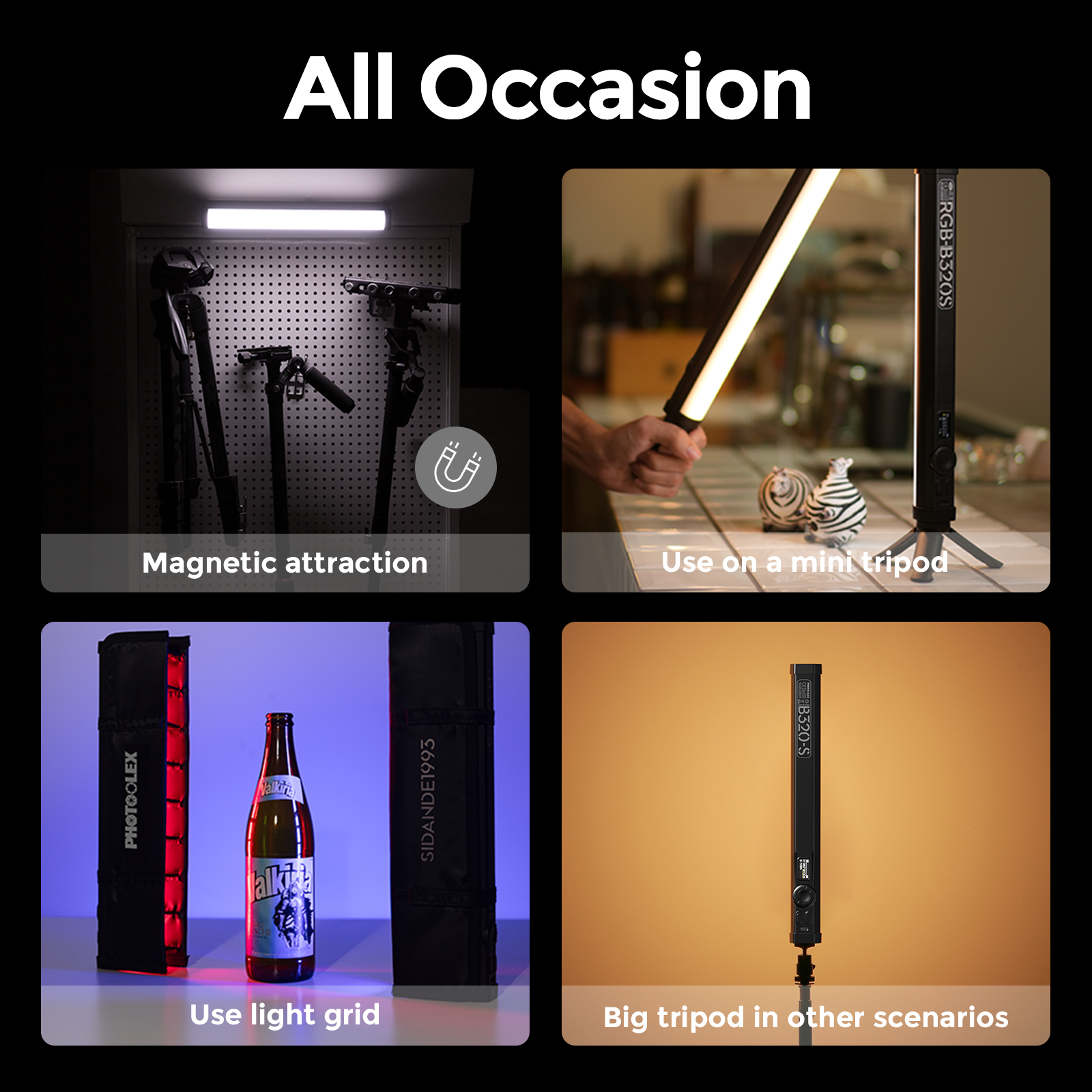 PHOTOLEX B320-S แท่งไฟ RGB, 10W 5200mAh, การควบคุม APP, 360° ครบสี ...