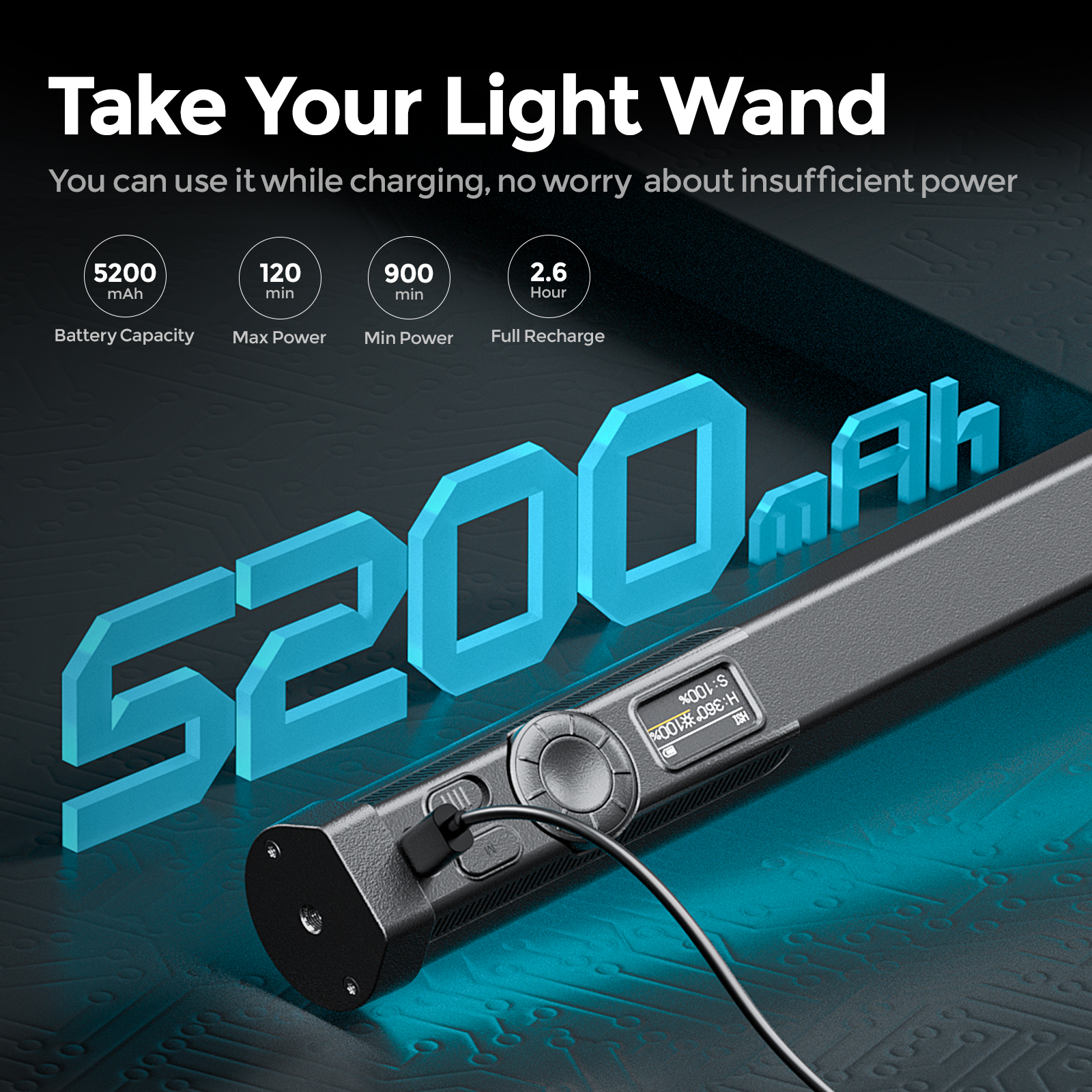 PHOTOLEX B320-S แท่งไฟ RGB, 10W 5200mAh, การควบคุม APP, 360° ครบสี ...