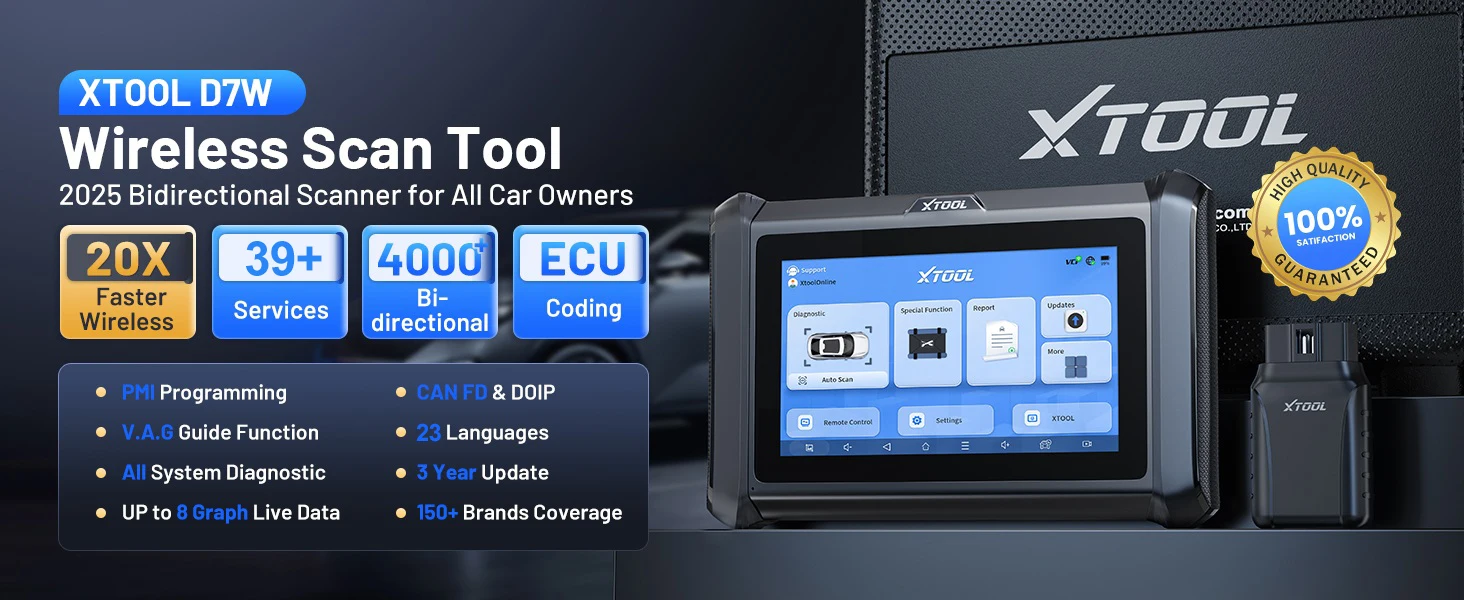 XTOOL D7W OBD2 Scanner Wireless Key Programming ECU Coding CANFD DOIP ...