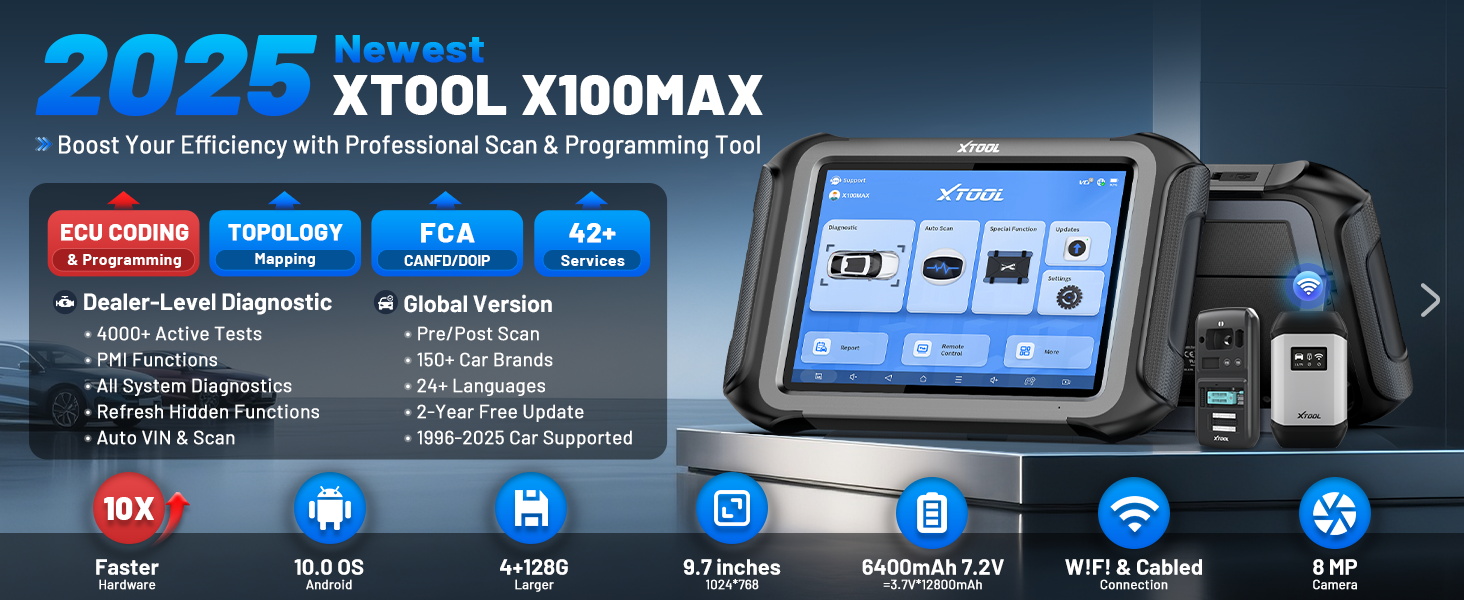 XTOOL X100MAX Bidirectional OBD2 Scanner with KC501 All System Coding ...