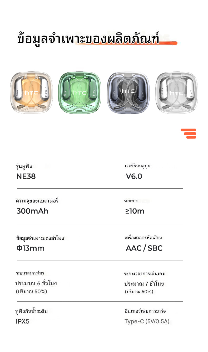 รับประกันหนึ่งปี HTC NE38 AI การแปลแบบเรียลไทม์ชุดหูฟังบลูทูธ TWS ...