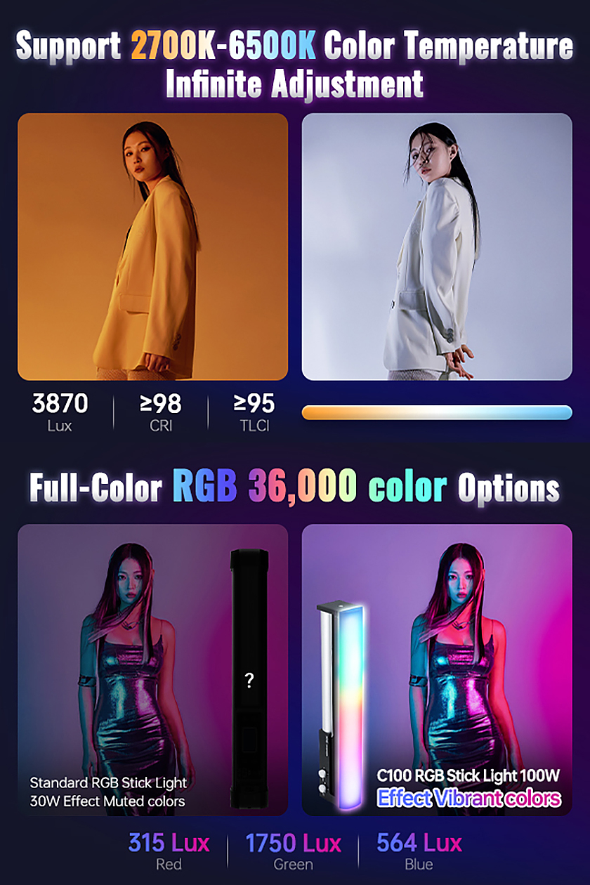 ZHIYUN CINEPEER C100 ไฟ LED RGB Stick Light 100W ไฟถ่ายรูป ไฟสตูดิโอ ไฟ ...