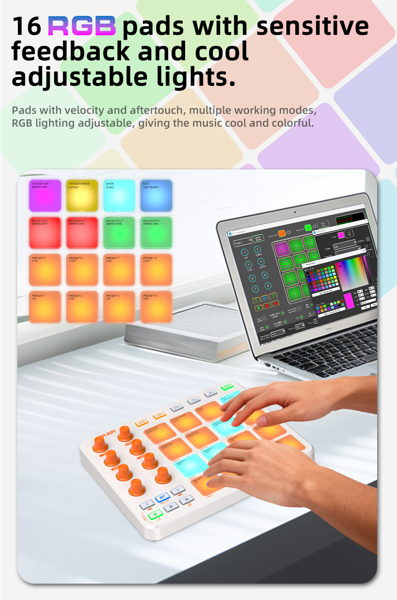 ไร้สาย MIDI Controller Pads ชาร์จบลูทูธแบบพกพา USB MIDI Controller 16 ...