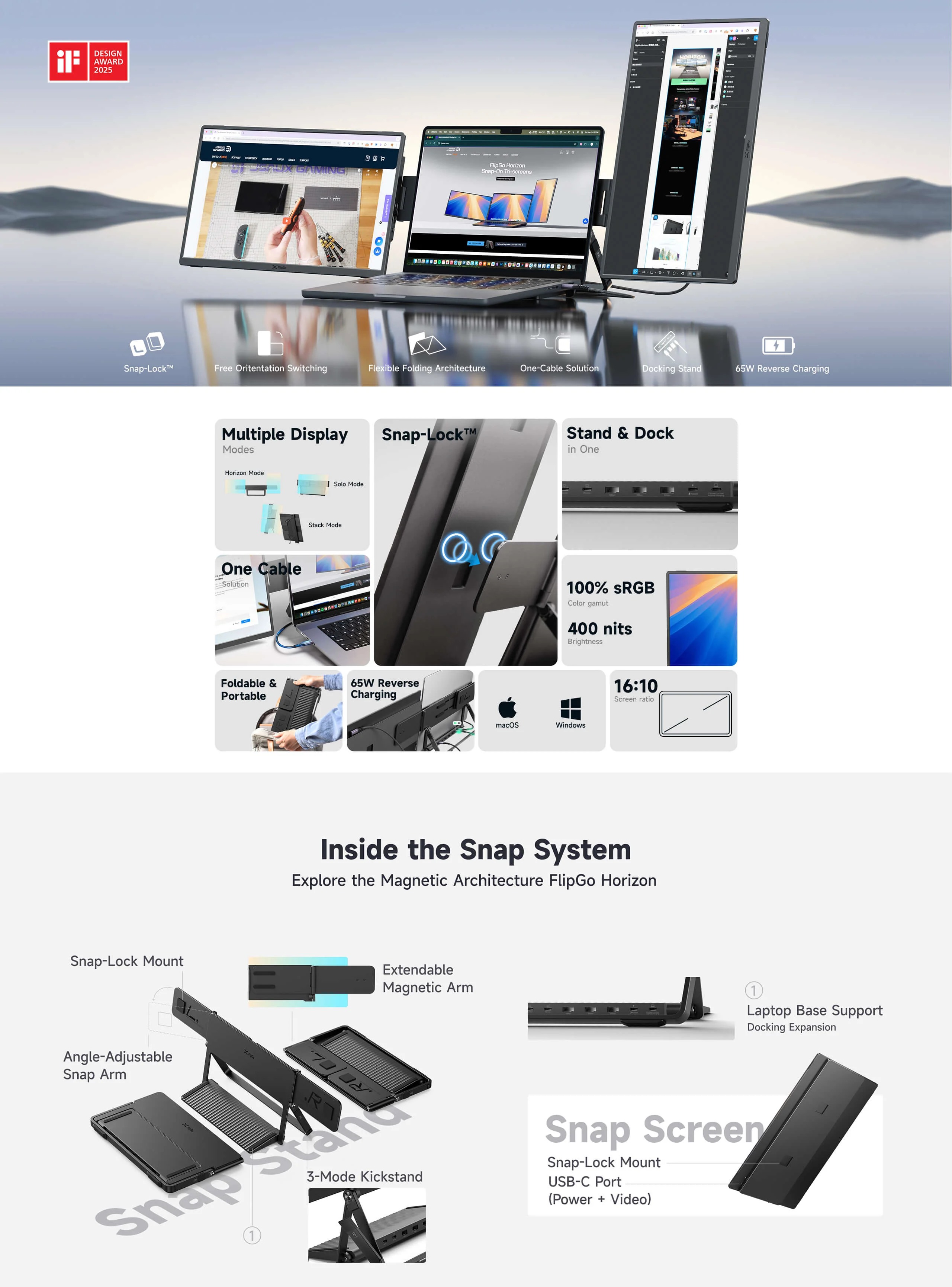 JSAUX Horizon Snap-On Tri-screens FlipGo Dual Portable Monitor | Shopee ...
