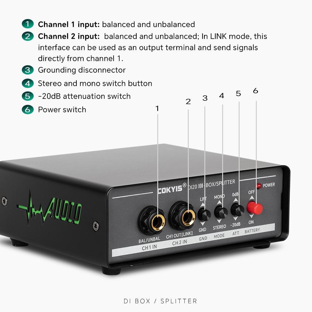 Active DI Box 2-Channel, Low Noise DI Box/SPLITTER สําหรับ Stage Guitar ...