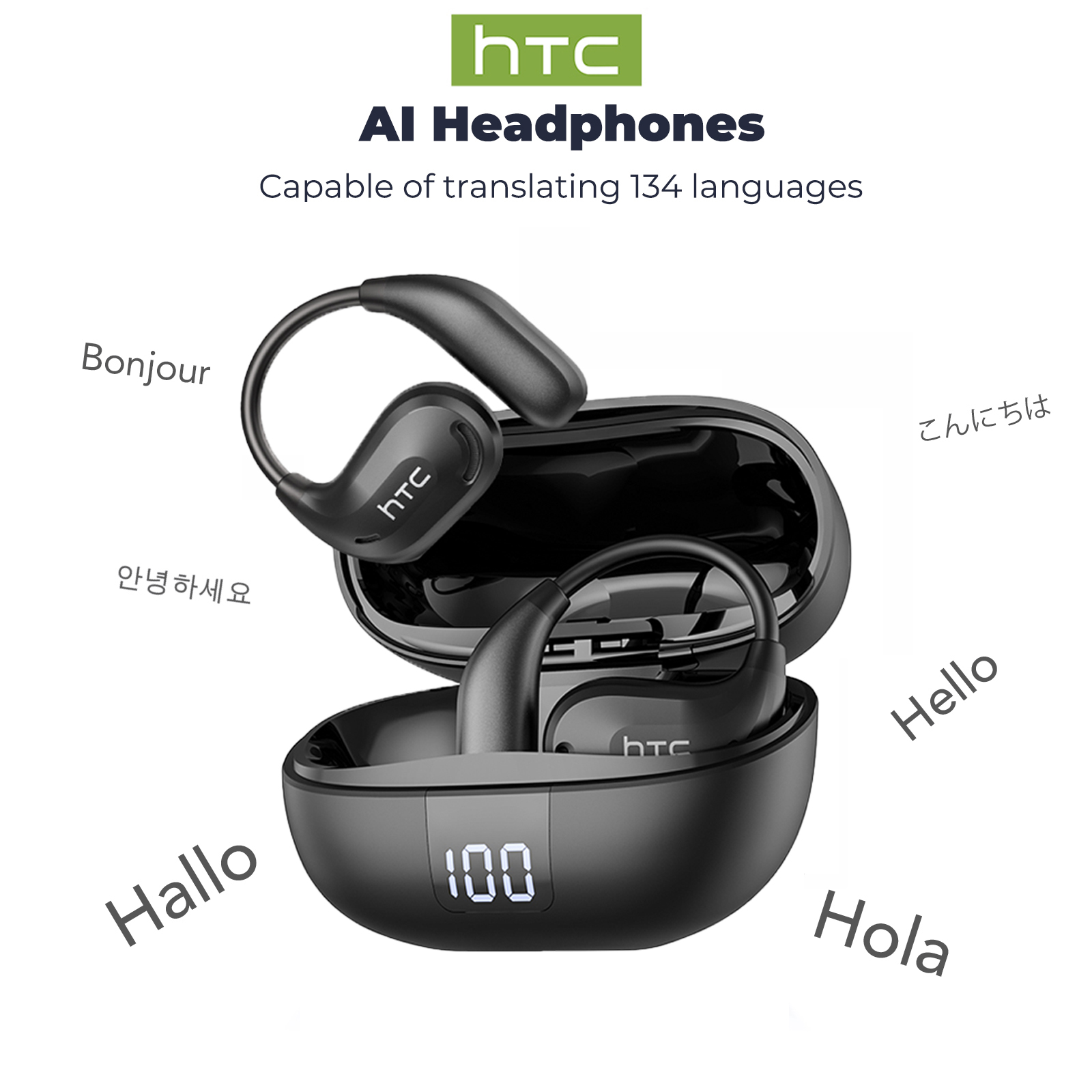 HTC NE47 หูฟังแปลภาษา AI หูฟังบลูทูธ 6.0 หูฟังบลูทูธไร้สาย AI แปลภาษา ...