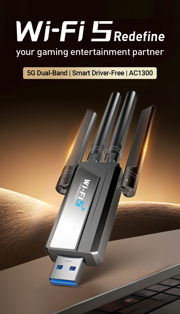 Walram AC1300 อะแดปเตอร์ WiFi ไร้สาย USB Dongle Dual-Band 2.4G/5.8GHz ...