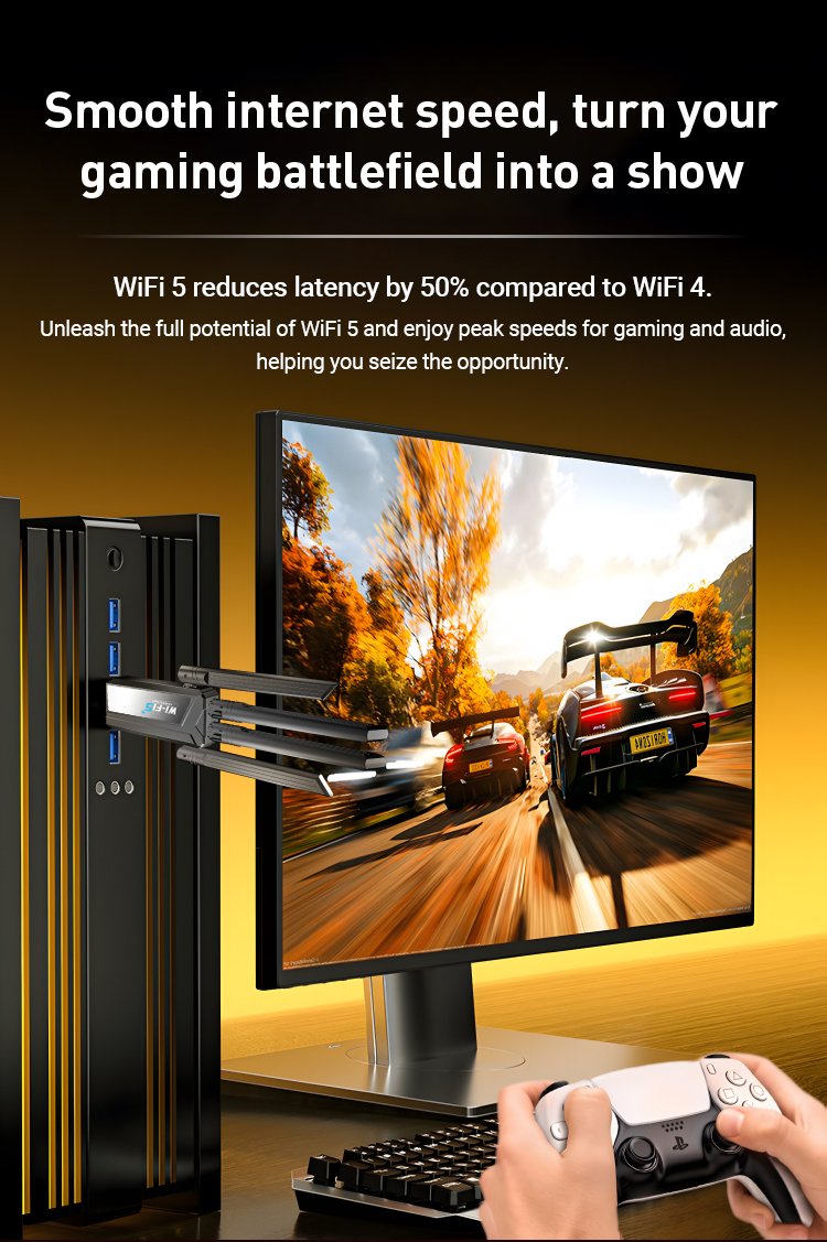 Walram AC1300 อะแดปเตอร์ WiFi ไร้สาย USB Dongle Dual-Band 2.4G/5.8GHz ...