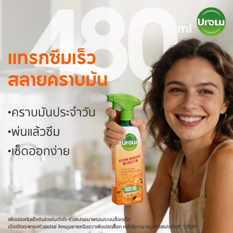 [1แถม1] UROLU สเปรย์ขจัดคราบมันในครัว คราบฝังแน่น ใช้ง่าย ไม่ฉุน 480ml ...