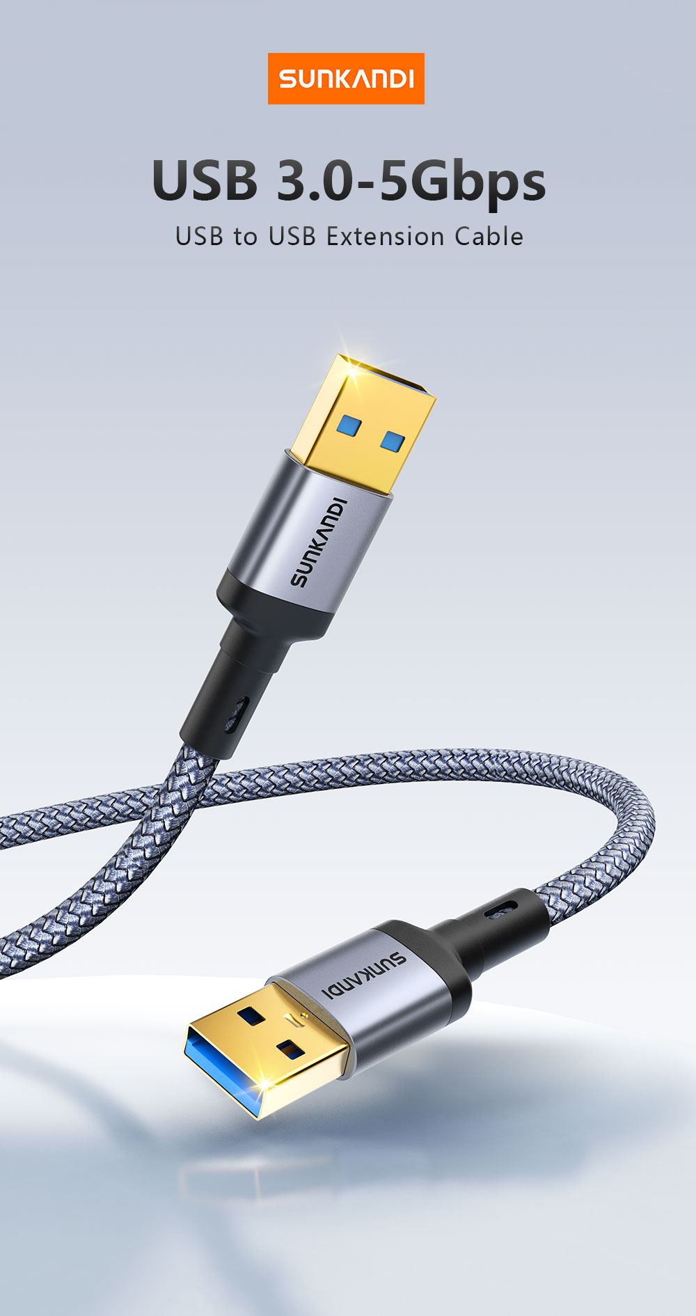 SUNKANDI USB 3.0 ชายกับชายสาย USB Extender พร้อมโล่ถักและขั้วต่อ ...