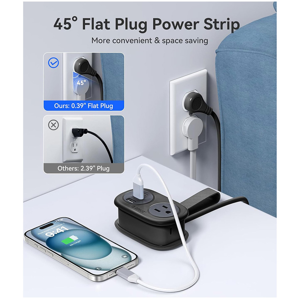 100% Original ORICO 1.2MสายไฟUSB AประเภทCพอร์ตTravel Power Strip 2 AC ...
