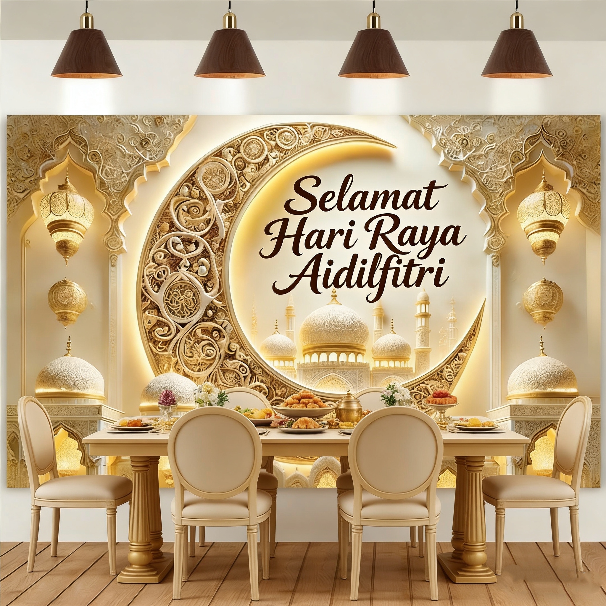Selamat Hari Raya Aidilfitri แบนเนอร์ฉากหลัง Ramadan Mubarak ฉากหลังโคม ...