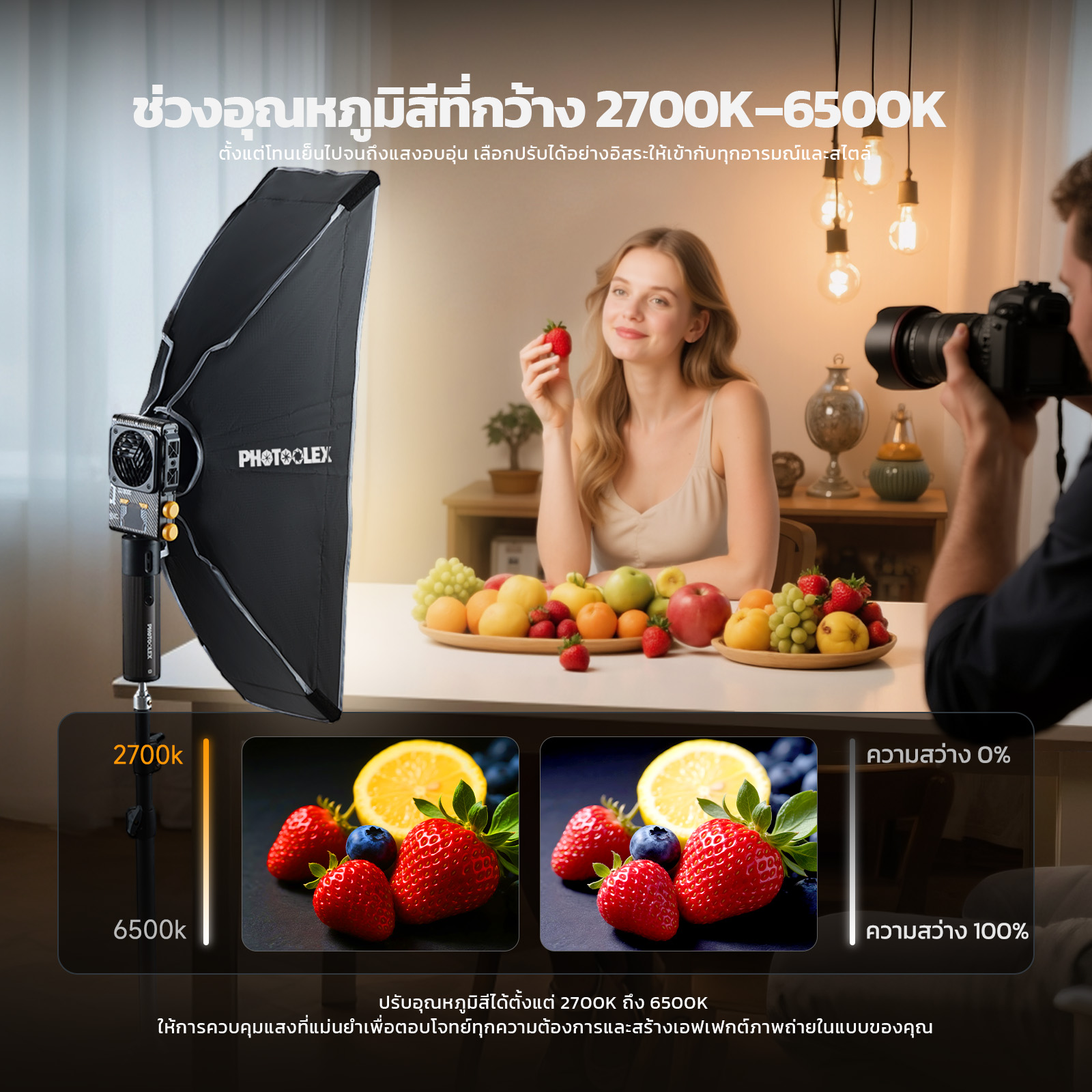PHOTOOLEX Q100C ไฟวิดีโอ RGB สีเต็ม สี 36000 ดัชนีสี 96+ 2700-6500K เอฟ ...