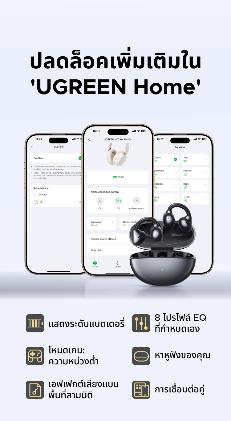 UGREEN ClipBuds หูฟังไร้สายบลูทูธแบบเปิดหู บลูทูธ 6.0 รองรับ UREEN APP ...