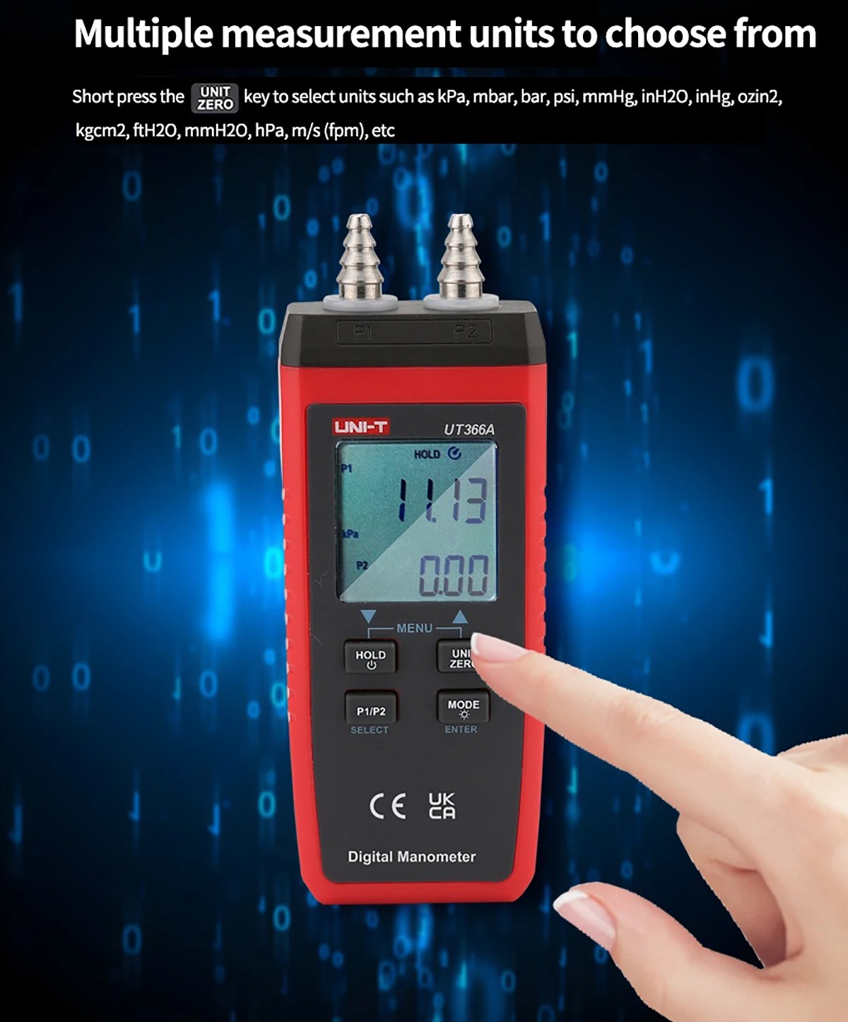UNI-T Digital Manometer UT366A Air Pressure Gauge Handheld Pressure ...