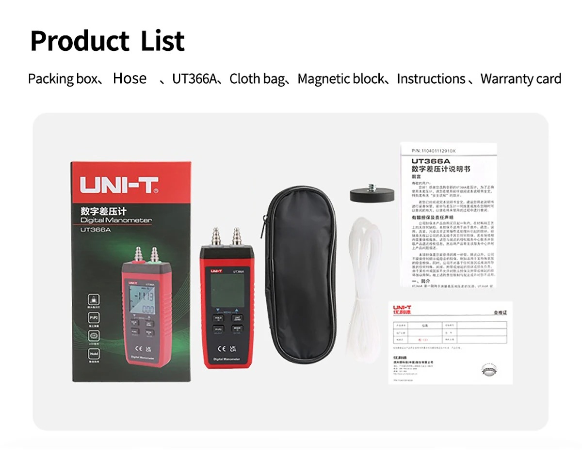 UNI-T Digital Manometer UT366A Air Pressure Gauge Handheld Pressure ...