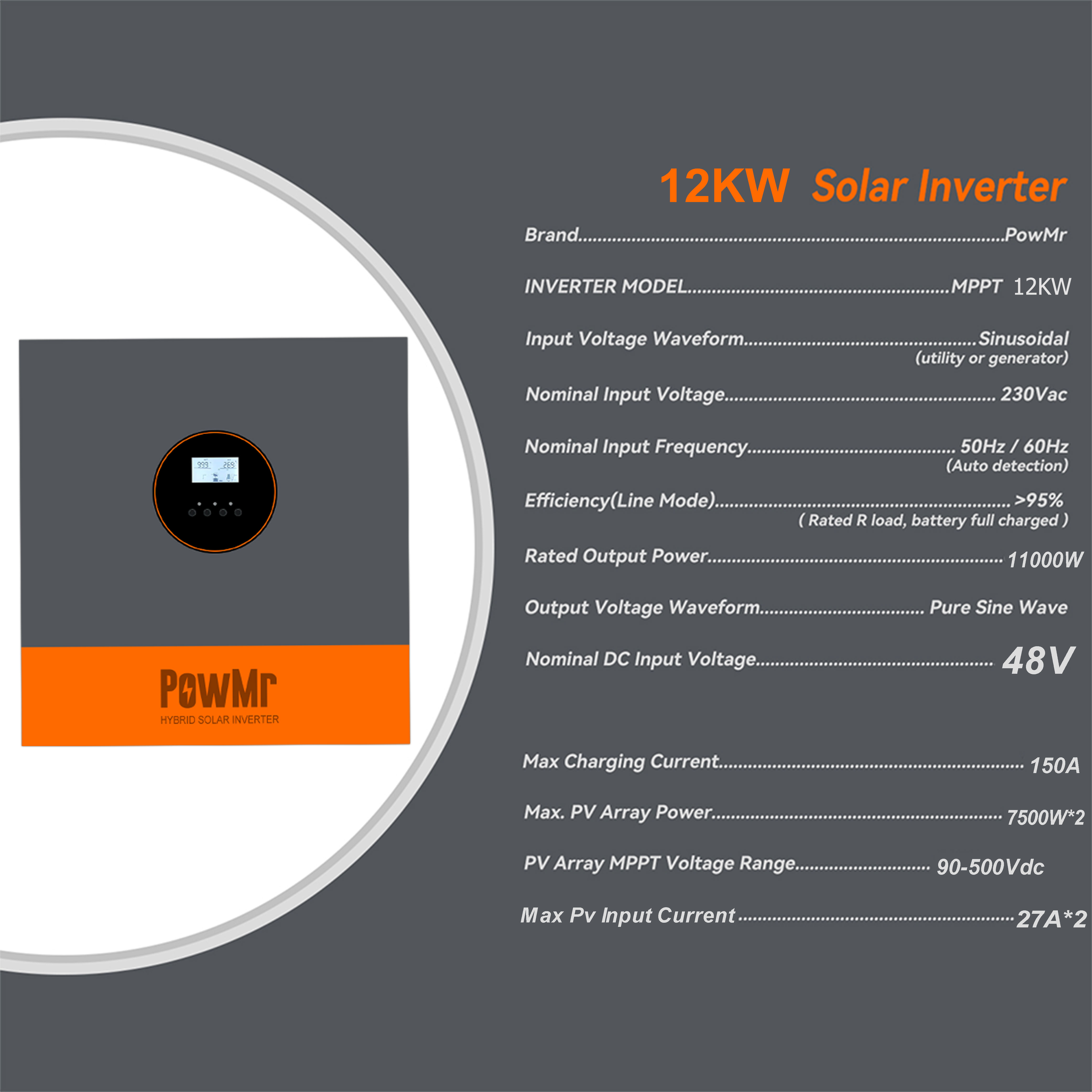 PowMr 12KW 48V Hybrid Dust Protection Kit Inverter 90-500Vdc Pv Input ...