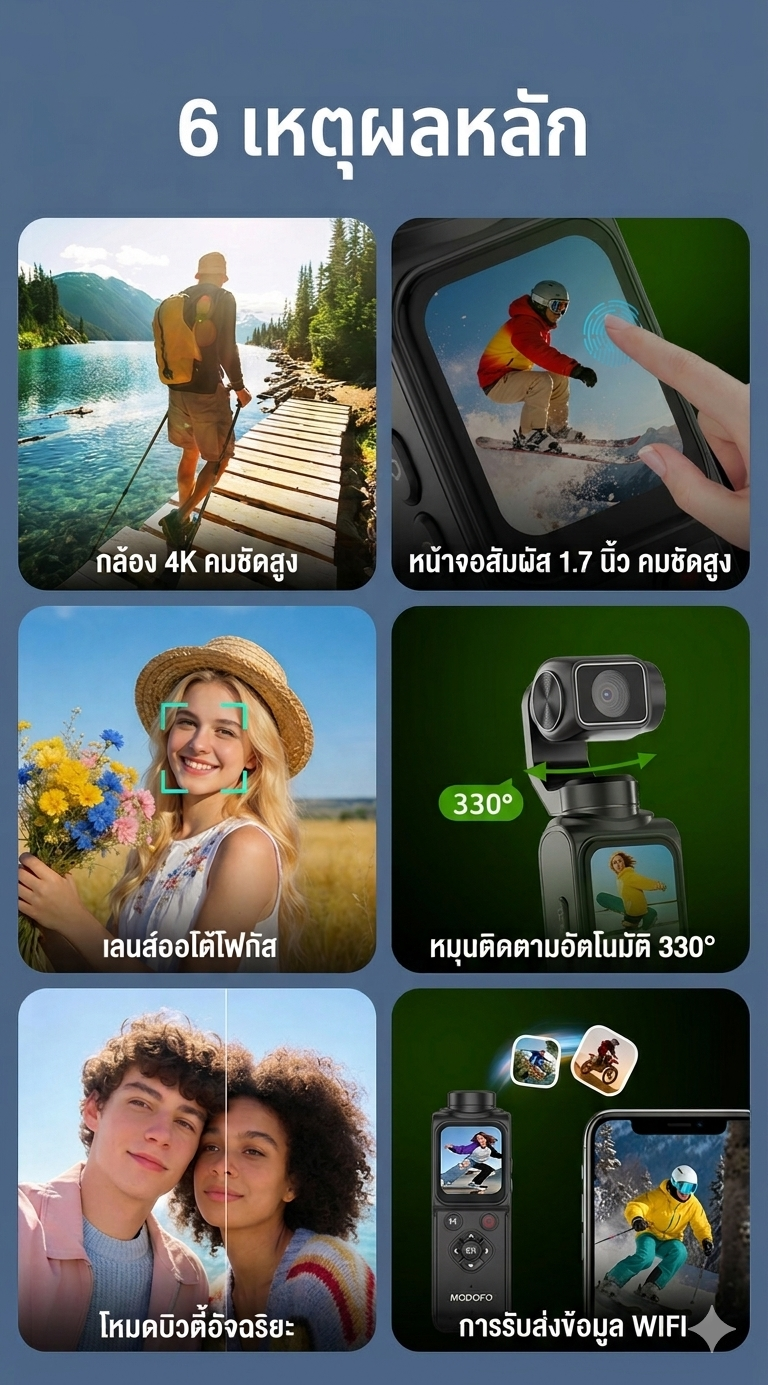 MODOFO Pocket Camera Vlog Camera 4K WiFi Action Camera AI Face Tracking ...