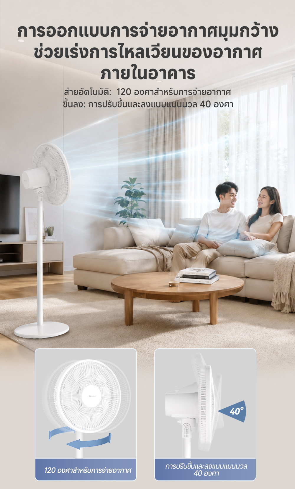 Simplus พัดลมไฟฟ้า แบบสองชั้น ใบพัดธรรมชาติ นิ่ม เงียบ ประหยัดพลังงาน ...