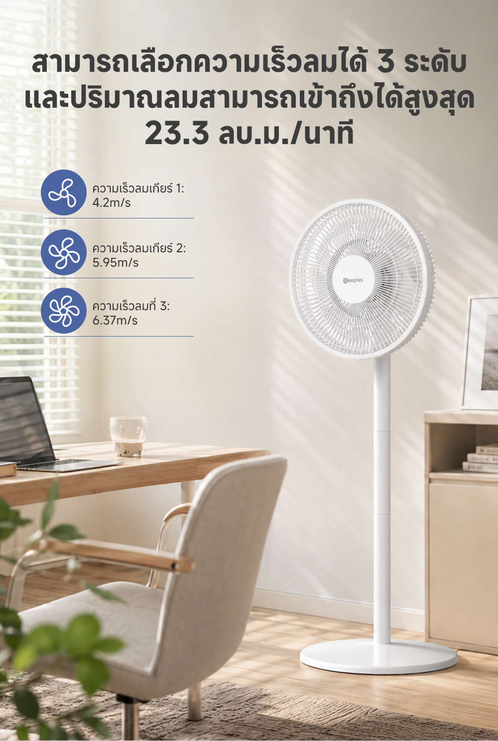 Simplus พัดลมไฟฟ้า แบบสองชั้น ใบพัดธรรมชาติ นิ่ม เงียบ ประหยัดพลังงาน ...
