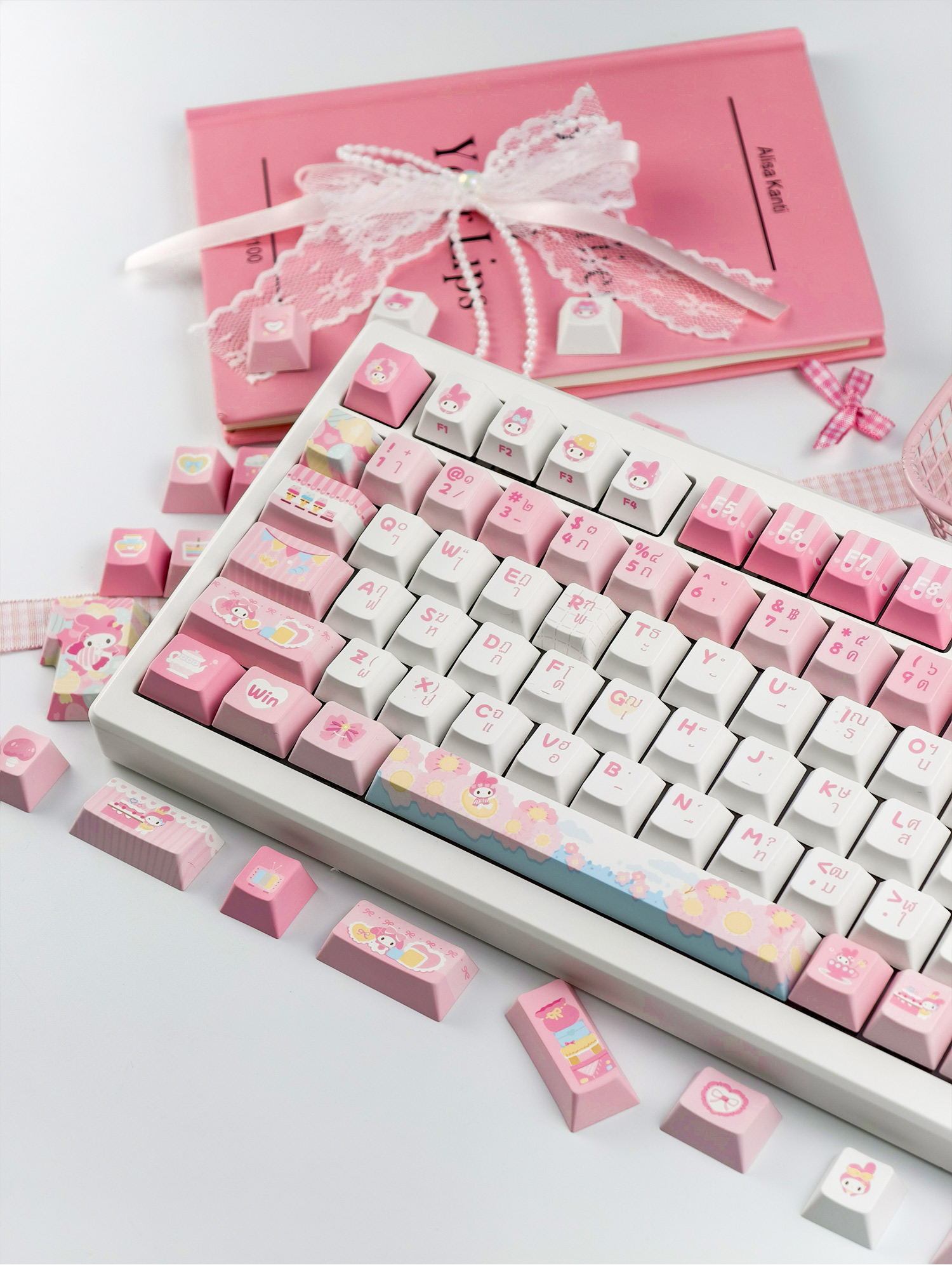 Sanrio Melody Keycaps Cherry/SOA/MOA โปรไฟล์ 120 คีย์ PBT PC Dye ...