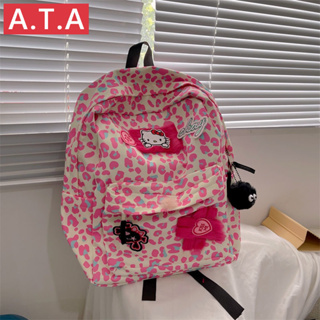 A.t.a Y2K กระเป๋าเป้สะพายหลัง กระเป๋านักเรียน พิมพ์ลายเสือดาวน่ารัก ความจุขนาดใหญ่ สีชมพู สําหรับนักเรียนมัธยมปลาย