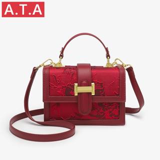 A.t.a กระเป๋าถือ กระเป๋าสะพายไหล่ ทรงสี่เหลี่ยม ขนาดเล็ก สีแดง ระดับไฮเอนด์ สําหรับสตรี