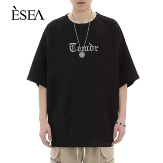 ESEA เสื้อยืดผู้ชายอินเทรนด์ทุกคู่เสื้อยืดผู้ชายย้อนยุคหลวมลำลองผู้ชายแขนสั้น