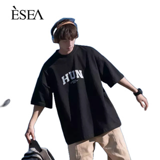 ESEA เสื้อยืดผู้ชายอเนกประสงค์คอกลมลำลองผู้ชายเสื้อยืดอินเทรนด์หลวมพิมพ์จดหมายผู้ชายแขนสั้น