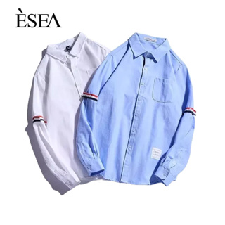 ESEA  เสื้อคู่ผู้ชาย เสื้ออ๊อกฟอร์ด ปั่นน้ำ แบรนด์วิทยาลัย jk ชายและหญิง เสื้อเชิ้ตแขนยาว สีขาว