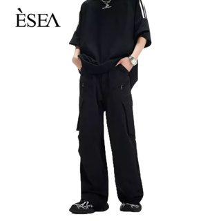 ESEA กางเกงขายาวผู้ชายสีทึบสไตล์ยุโรปและอเมริกาแฟชั่นซิปถนนสูงใส่สบาย ๆ INS สไตล์กีฬากางเกงคาร์โก้ยอดนิยมของผู้ชาย