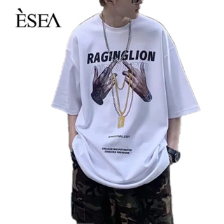 ESEA เสื้อยืดผู้ชายพิมพ์ยอดนิยมคอกลมเทรนด์แฟชั่นเสื้อยืดผู้ชายใหม่แขนสั้นเรียบง่ายทุกแมตช์