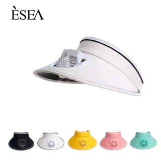 ESEA ใหม่ ที่บังแดดกลางแจ้งด้านบนว่างเปล่าพร้อมพัดลมชาร์จ USB หมวกกันแดดป้องกันรังสีอัลตราไวโอเลต