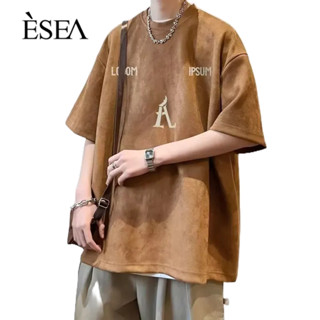 ESEA เสื้อยืดผู้ชายอารมณ์ยอดนิยมหลวมสบาย ๆ เสื้อยืดผู้ชายอเนกประสงค์แฟชั่นคอกลมแขนสั้น