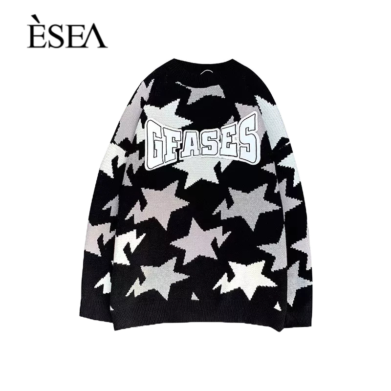 esea-เสื้อกันหนาวผู้ชาย-พิมพ์ดาว-ถัก-ญี่ปุ่น-ยุโรป-สไตล์อเมริกัน-ถนนทอด-แฟชั่น-ป๊อป-เสื้อกันหนาวคู่