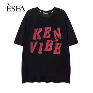 ESEA เสื้อยืดผู้ชายพิมพ์ลายหลวมเทรนด์ลำลองเสื้อยืดผู้ชายรุ่นใหม่สไตล์เกาหลีแขนสั้นเรียบง่าย