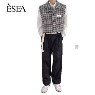 ESEA เสื้อกั๊กผู้ชาย, ปกลายวรรณกรรมสไตล์ญี่ปุ่นและเกาหลีใหม่, หลวมง่าย, เสื้อกั๊กลําลองแฟชั่นผู้ชาย