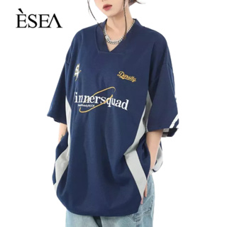 ESEA เสื้อยืดผู้ชายพิมพ์ใหม่เทรนด์แฟชั่นที่เรียบง่าย INS เสื้อยืดลําลองหลวม