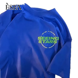 ESEA เสื้อยืดผู้ชาย เทรนด์ใหม่ วรรณกรรมเยาวชน เสื้อยืดผู้ชาย คอกลม ins แฟชั่น แขนสั้น