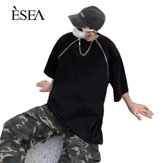 ESEA เสื้อยืดผู้ชาย สีทึบ เทรนด์แฟชั่น เสื้อยืดผู้ชาย คอกลม แฟชั่น Urban ins แขนสั้น