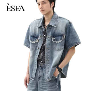 ESEA เสื้อยืดผู้ชาย เทรนด์แฟชั่น เสื้อคู่ลำลอง ยอดนิยม สีทึบ ใหม่ in แขนสั้นทุกวัน