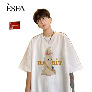 ESEA เสื้อยืดผู้ชาย ยอดนิยม เรียบง่าย การพิมพ์การ์ตูน เสื้อยืดผู้ชาย คอกลม เทรนด์ แฟชั่นผู้ชาย แขนสั้น