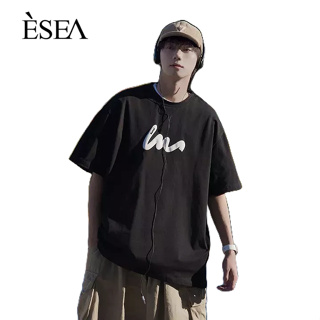 ESEA เสื้อยืดผู้ชายญี่ปุ่นหลวมสบาย ๆ เสื้อยืดผู้ชายโฟมลำลองแขนสั้นผู้ชาย
