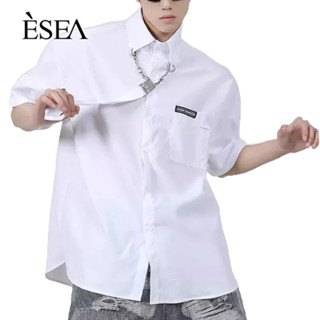 ESEA เสื้อผู้ชายอินเทรนด์ระดับไฮเอนด์เน็คไทเสื้อคู่ออกเฉพาะสีทึบแขนสั้น