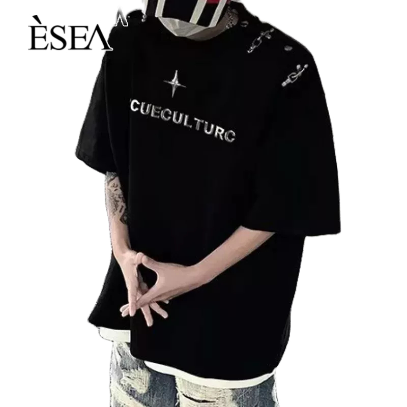 esea-ผู้ชายเสื้อยืดหลวมอเมริกันถนนลำลองผู้ชายเสื้อยืดออกแบบเฉพาะแฟชั่นสั้น-แขน