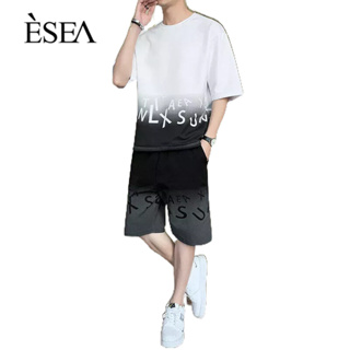 ESEA ชุดสูทลำลองสำหรับบุรุษ ins แฟชั่นที่เข้าได้กับทุกเทรนด์กีฬาเสื้อยืดแขนสั้นผู้ชายลำลอง