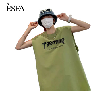 ESEA เสื้อกั๊กผู้ชาย ins แฟชั่นสบาย ๆ กีฬาลม เสื้อกั๊กผู้ชายสบาย ๆ หลวมอินเทรนด์เสื้อยืดผู้ชายแขนกุด