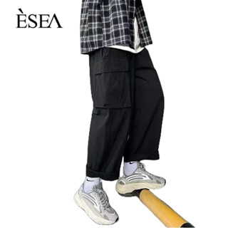 ESEA ชุดเอี๊ยมผู้ชาย เข้าทุกชุด เชือกรูดอินเทรนด์ตรง หลวม เท้าหลวม กางเกงผู้ชาย แฟชั่นอินเทรนด์ ชุดลำลองผู้ชาย