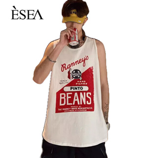 ESEA เสื้อกั๊กผู้ชายผ้าฝ้ายแท้หลวมสบาย ๆ เสื้อกั๊กผู้ชายกีฬาอเมริกันเสื้อยืดแขนกุด